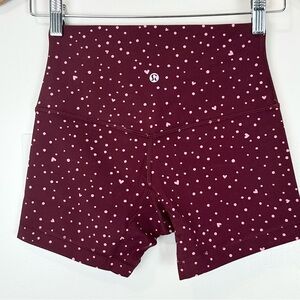 Lululemon Align No Line HR Short 4" Heart Scatter Dot Burgundy Bay Pink Cloud